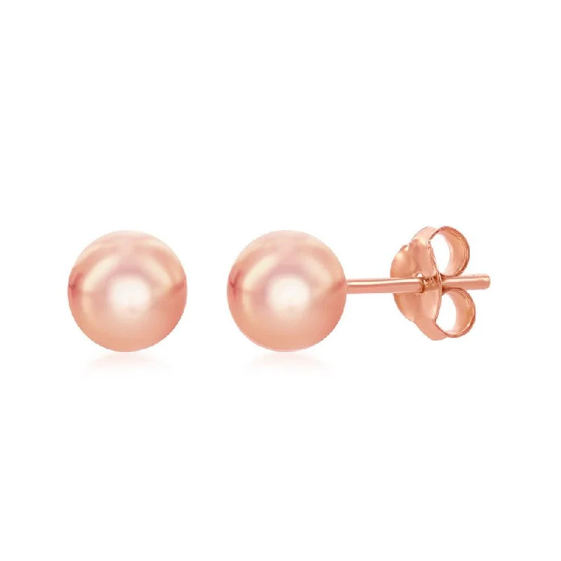 Vintage Pearl Drop Earrings-Sterling Silver Rose Gold Plated 6mm Bead Earrings