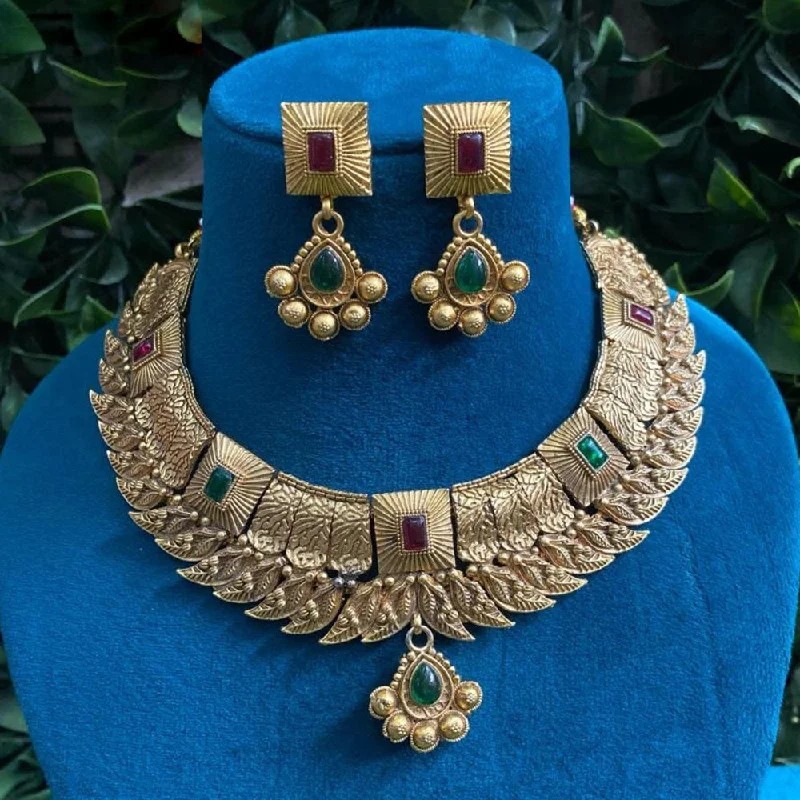 Luxury Diamond Necklace-Amoliya Jewels Gold Plated Pota Stone Necklace Set