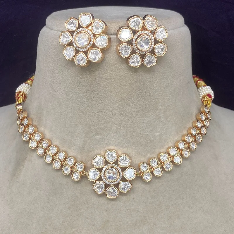 Statement Necklaces for Parties-Amoliya Jewels Gold Plated Polki Kundan Necklace Set