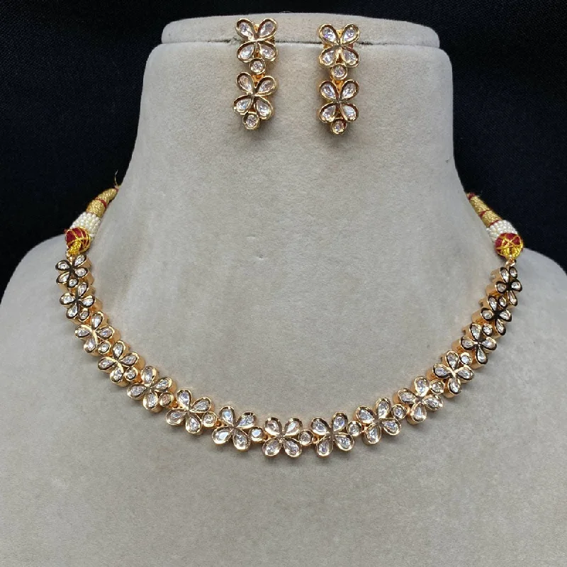 Double Layer Necklace-Royal Kundan Jewellery Gold Plated Polki Kundan Necklace Set