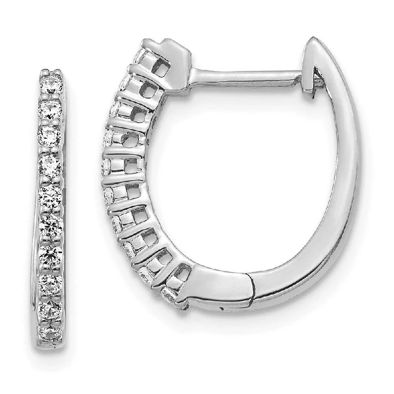 Geometric Drop Earrings-14k White Gold Diamond Hinged Hoop Earrings