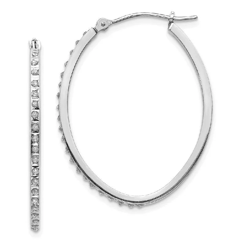 Pretty Pearl Earrings-14k White Gold Diamond Fascination Oval Hinged Hoop Earrings