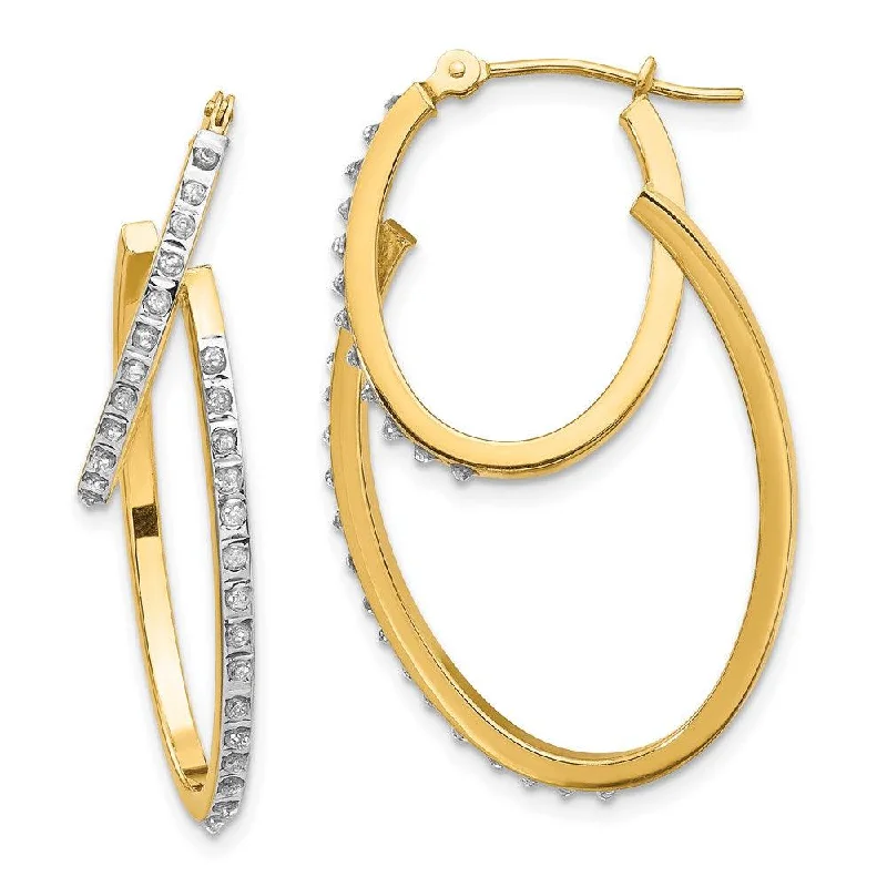 Cuff Style Earrings-14k Diamond Fascination Hinged Double Hoop Earrings