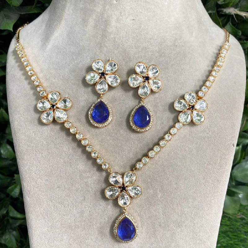 Fashionable Multi-Chain Necklace-Royal Kundan Jewellery Gold Plated Polki Kundan Necklace Set