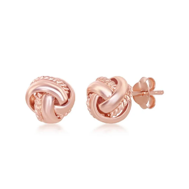 Butterfly Gold Earrings-Sterling Silver Rose GP Rope Border Love Knot Stud Earrings