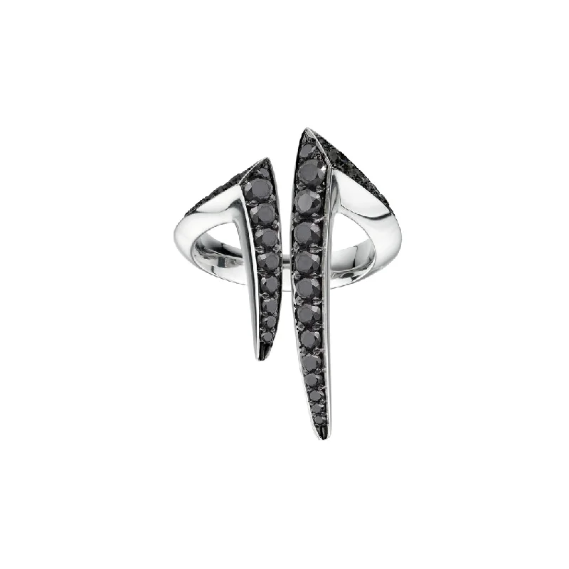 Black Diamond Ring-Sabre Fine Aerial Split Ring - 18ct White Gold & Black Diamond