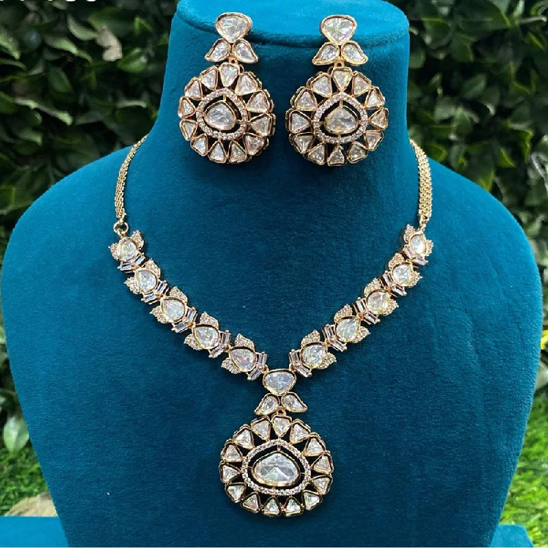 Gold Choker Necklace for Women-Royal Kundan Jewellery Gold Plated Polki Kundan Necklace Set