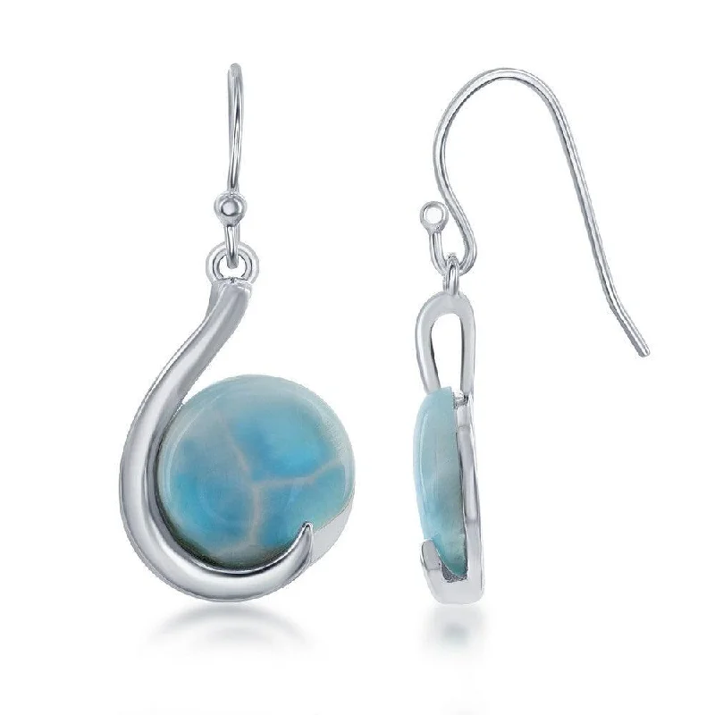 Cute Animal Earrings-Sterling Silver Round Larimar Earrings