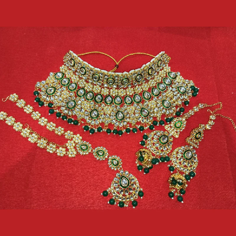 Double Pendant Necklace-Neetu Art Gold Plated Kundan Stone Choker Necklace Set