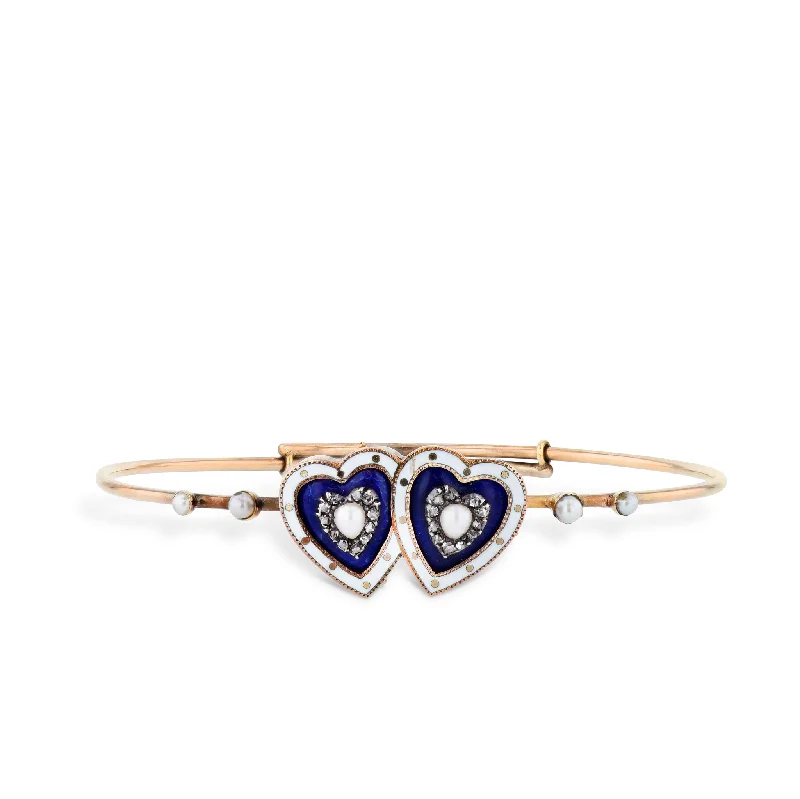 Tennis Bracelets with Rubies-Victorian Gold Twin Hearts Diamond Estate Bracelet