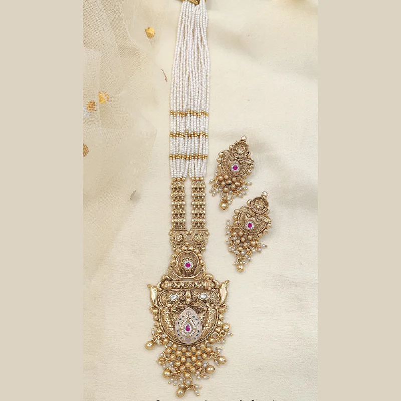 Personal Initial Necklace-Jewel Addiction Gold Plated Kundan Stone And Pearls Long Necklace Set