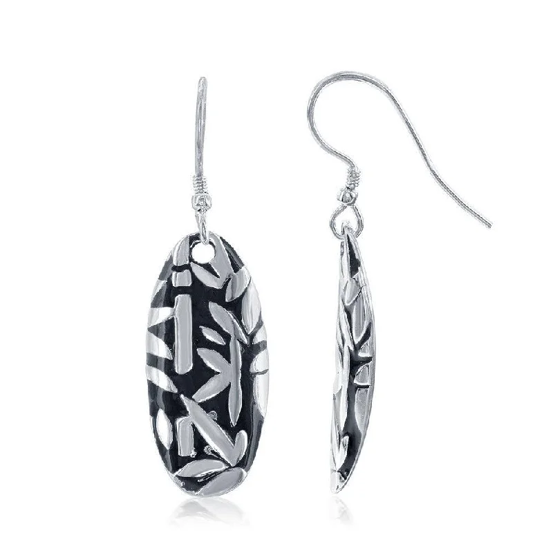 Wedding Party Earrings-Sterling Silver Oval Leaf Design Earrings