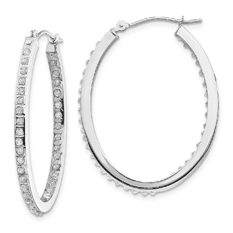 Rainbow Gem Earrings-14k White Gold Diamond Fascination Oval Hinged Hoop Earrings