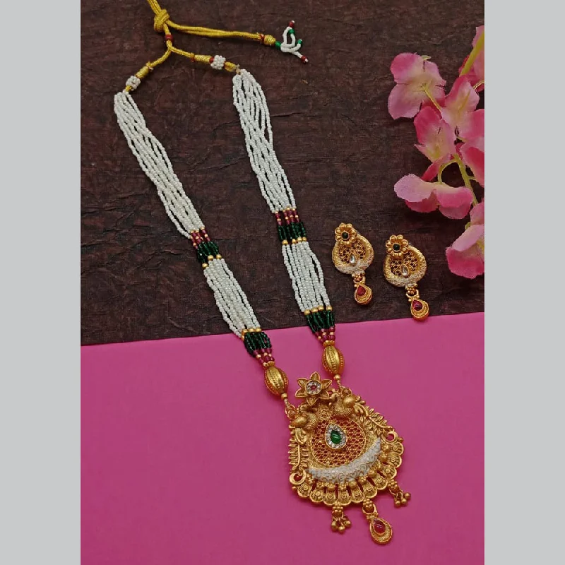 Handmade Necklace-Sai Fashion Gold Plated Pota Stone Pearl Long Necklace Set