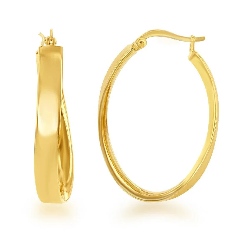 Hoop Earrings with Diamonds-Sterling Silver Gold Plated Curved Oval Hoop Earrings