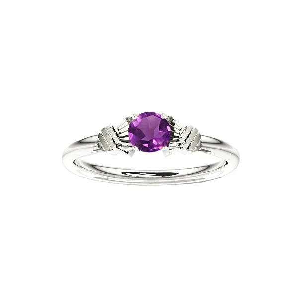 Custom Gold Wedding Ring-Dainty Scottish Thistle Ring with Amethyst