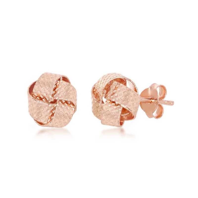 Luxe Drop Earrings-Sterling Silver Rose GP Textured Love Knot Stud Earrings