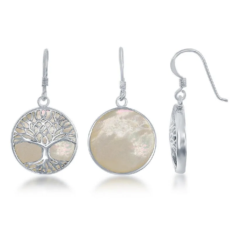 Wedding Party Earrings-Sterling Silver White MOP and Tree of Life Earrings