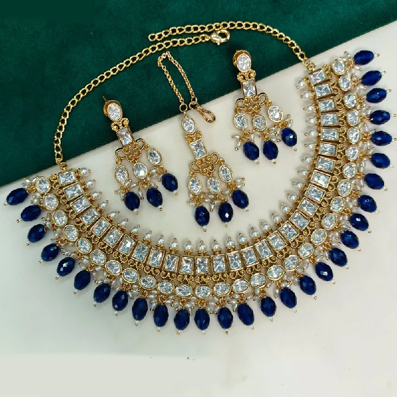 Luxury Custom Necklace-Amoliya Jewels Gold Plated Polki Kundan And Pearls Necklace Set