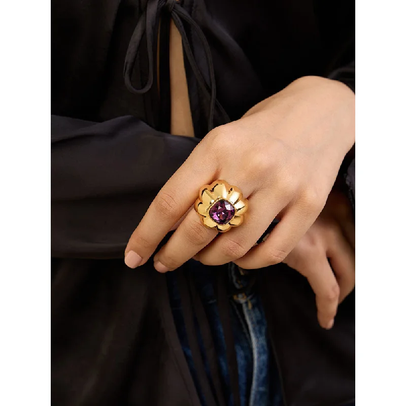 Vintage Gold Ring-Isharya Pink Things Statement in 18Kt Gold Plated Ring