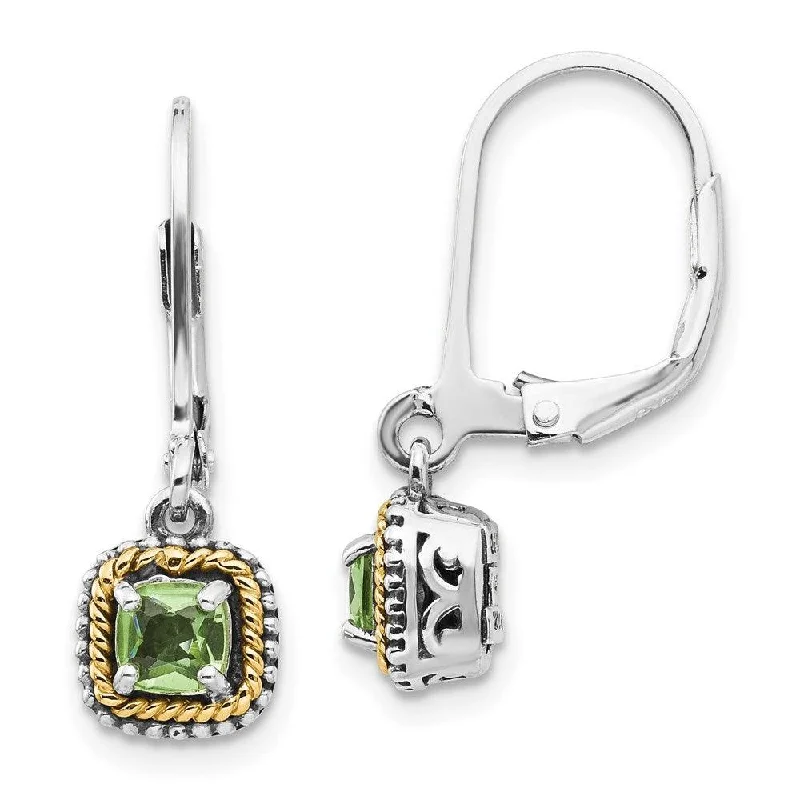 Cute Heart Earrings-Sterling Silver w/14k Peridot Earrings