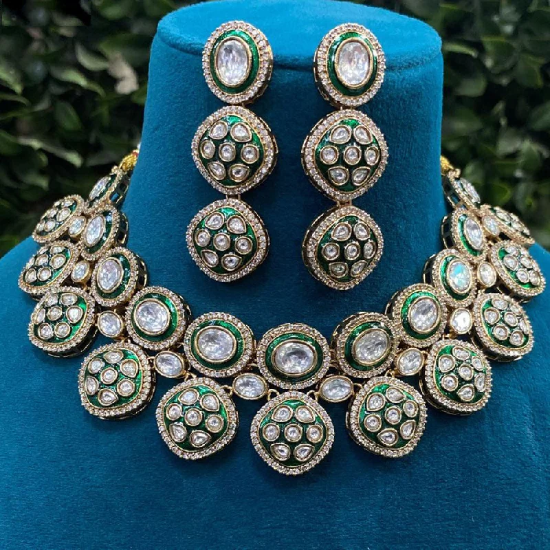 Silver and Gold Necklace-Royal Kundan Jewellery Gold Plated Polki Kundan Necklace Set