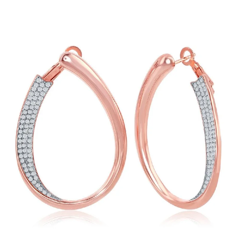 Simple Gold Hoop Earrings-Sterling Silver Rose GP Half Micro Pave J-Design Earrings