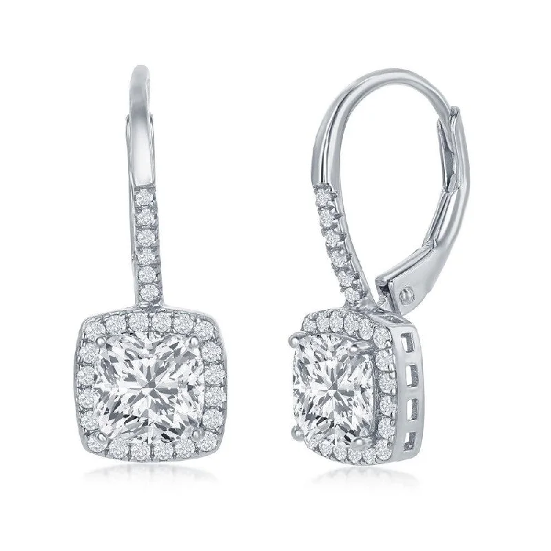 Abstract Shape Earrings-Sterling Silver Princess Cut CZ Dangling Earrings