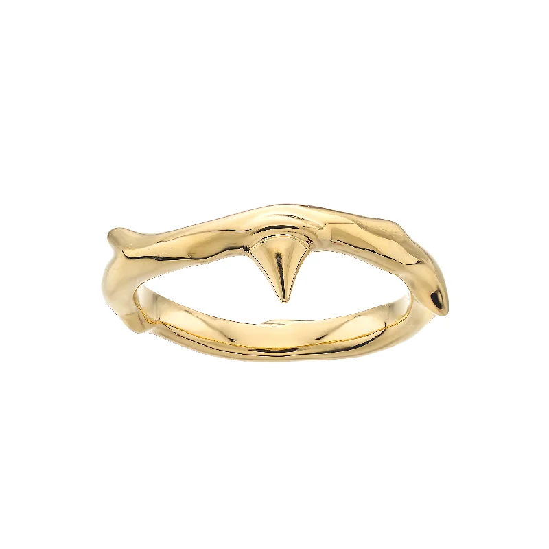 Wedding Set with Diamond Ring-Rose Thorn Band Ring - Yellow Gold Vermeil