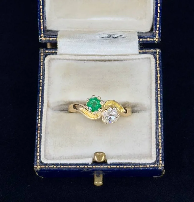 Men's Gold Ring-Antique Edwardian Emerald and Diamond 'Toi et Moi' Ring