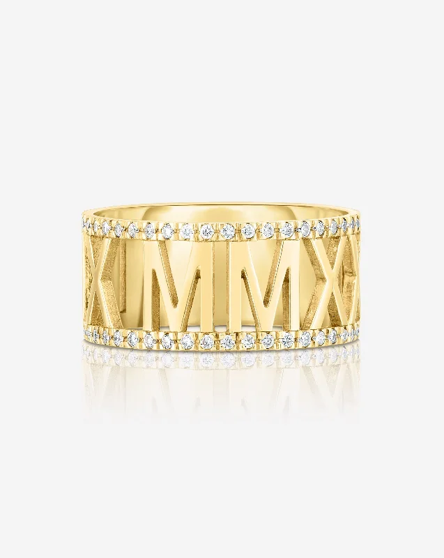 Custom Stacked Ring-Diamond Roman Numeral Personalized Ring