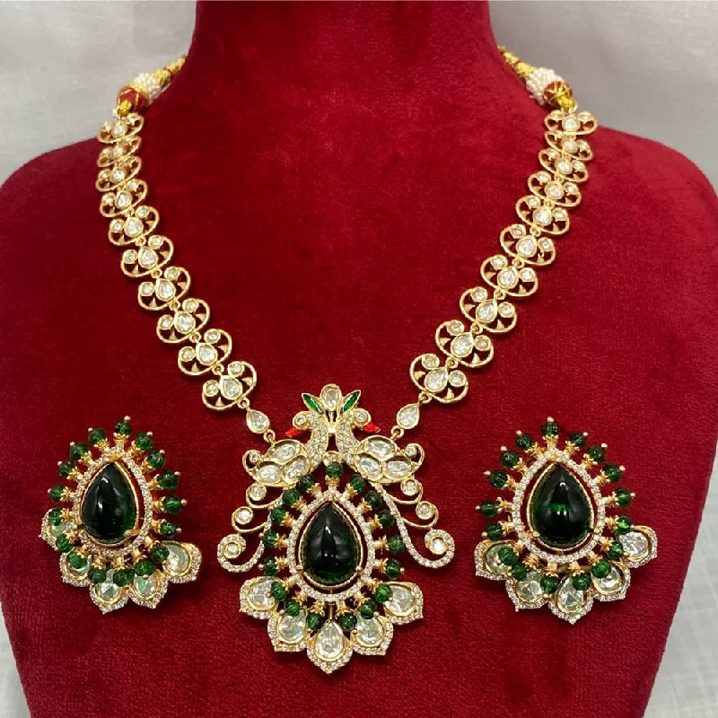 Elegant Crystal Necklace-Royal Kundan Jewellery Gold Plated Polki Kundan Necklace Set