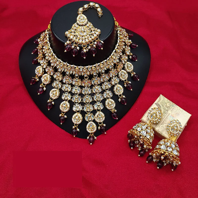 Customizable Birthstone Necklace-Akruti Collection Gold Plated Kundan Stone And Beads Necklace Set