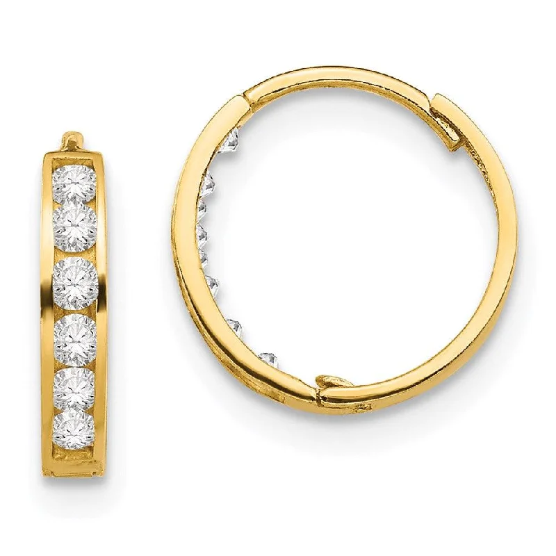 Small Gold Earrings-Madi K Kid's 14k  CZ Hinged Hoop Earrings