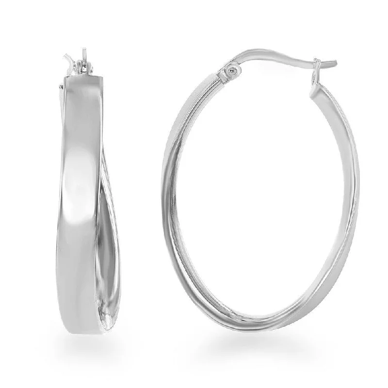 Rose Gold Drop Earrings-Sterling Silver Curved Oval Hoop Earrings