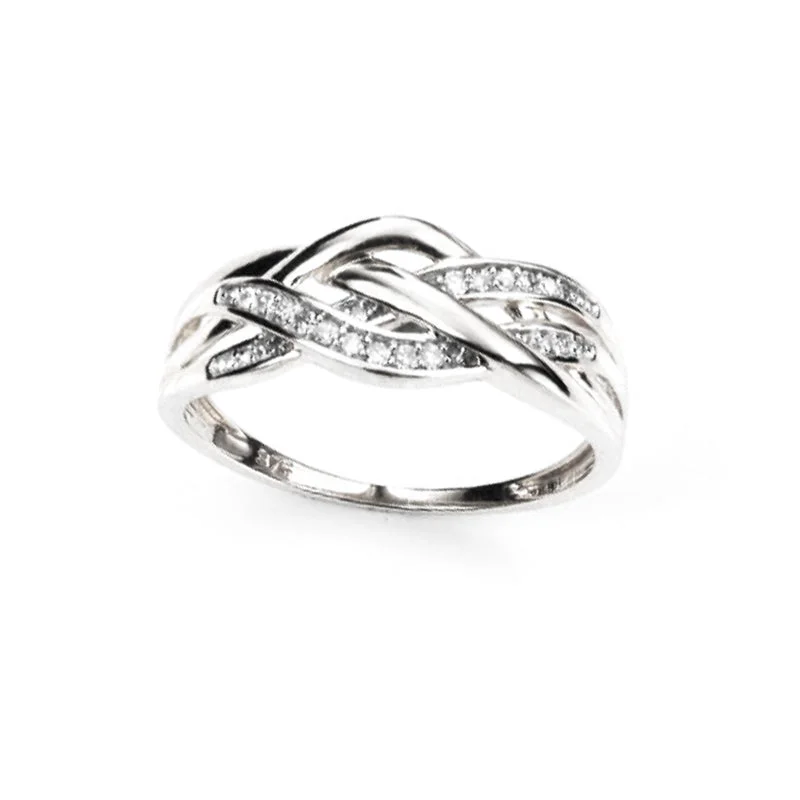 Personalized Birthstone Ring-Celtic Weave Ring with Diamonds in White Gold