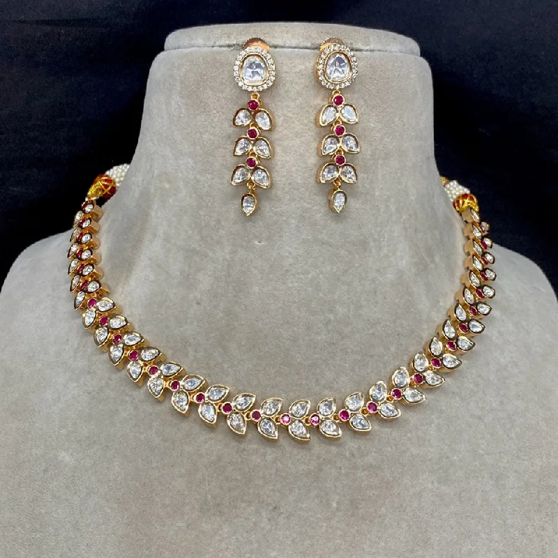 Layered Pendant Necklace-Royal Kundan Jewellery Gold Plated Polki Kundan Necklace Set