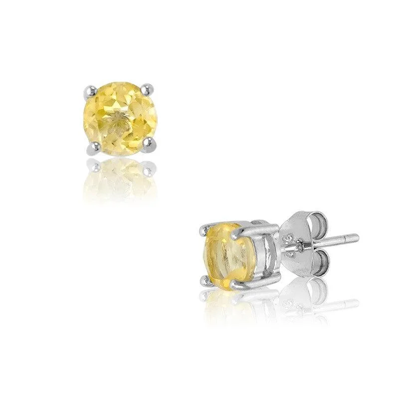 Cuff Style Earrings-Sterling Silver Round Citrine Gem Studs Earrings