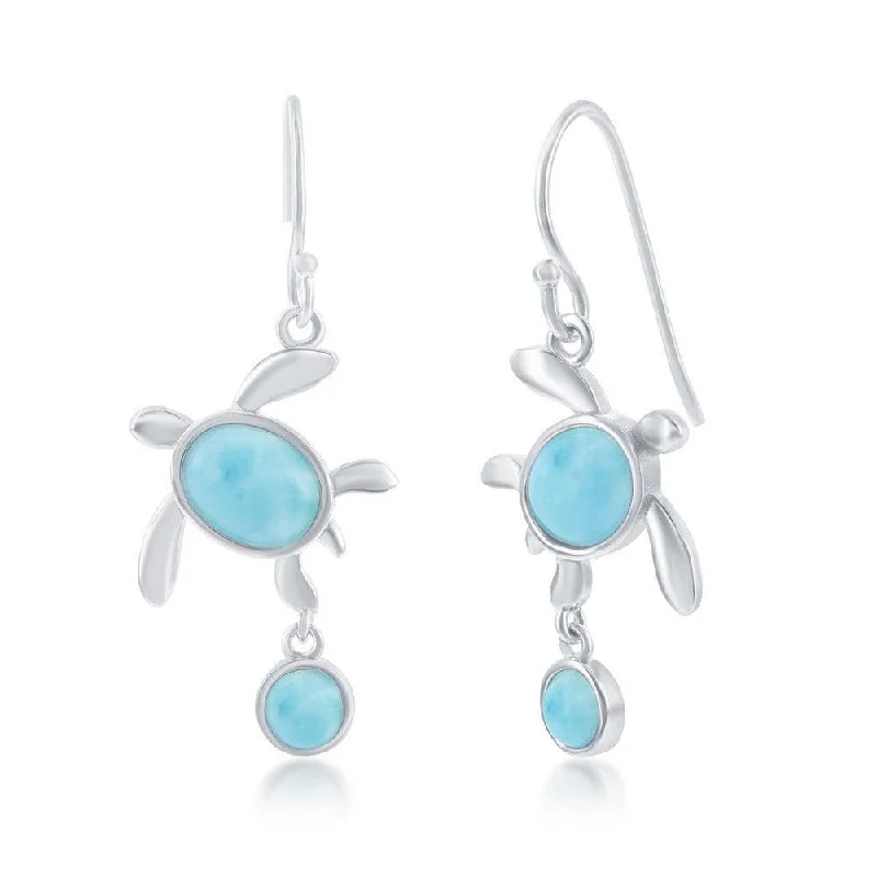 Beautiful Ruby Earrings-Sterling Silver Larimar Turtle Dangle Earrings