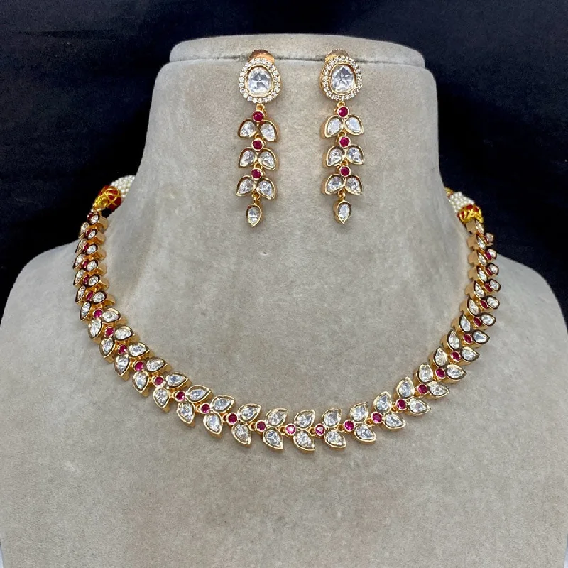 Vintage Pearl Necklace-Royal Kundan Jewellery Gold Plated Polki Kundan Necklace Set