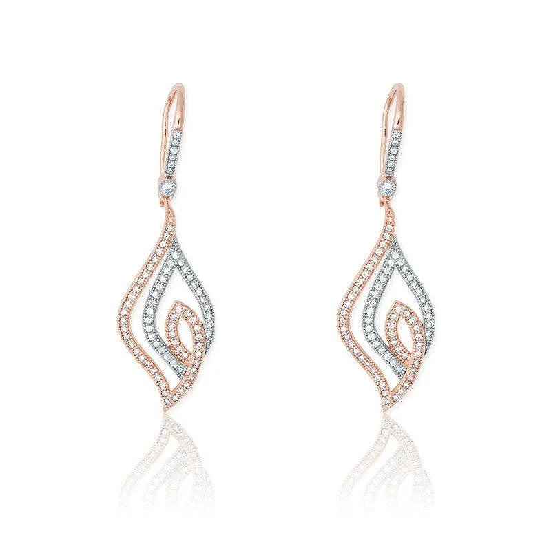 Fashionable Ear Cuffs-Sterling Silver Open Marquise Shaped Pave Earrings