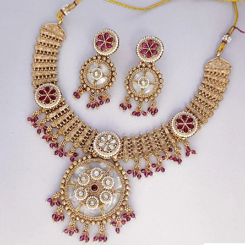 Crystal Bar Necklace-Rani Sati Jewels Gold Plated Kundan Stone And Pearls Necklace Set