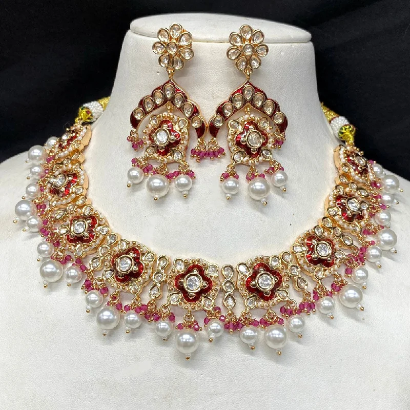 Custom Gold Pendant Necklace-Royal Kundan Jewellery Gold Plated Polki Kundan And Pearls Necklace Set