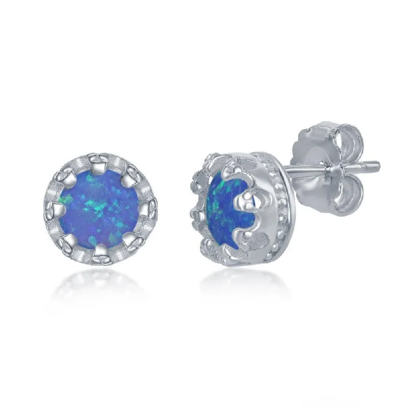 Casual Drop Earrings-Sterling Silver Blue Opal Stud Earrings