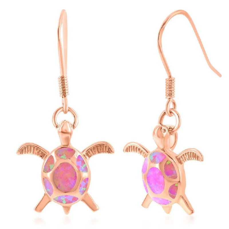 Elegant Sapphire Earrings-Sterling Silver Pink Inlay Opal Turtle Earrings