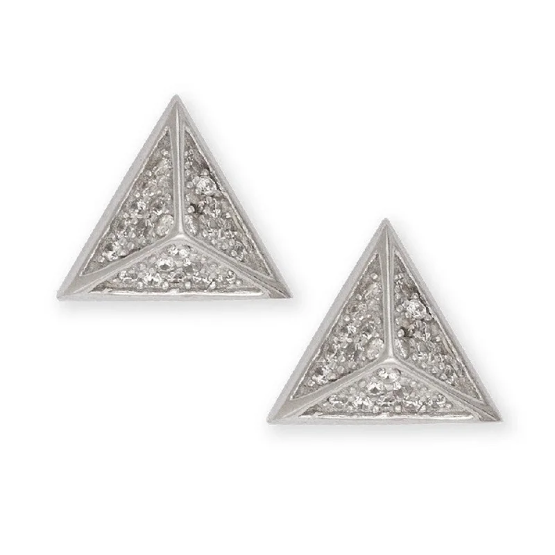 Vintage Pearl Earrings-Sterling Silver CZ Pyramid Stud Earrings