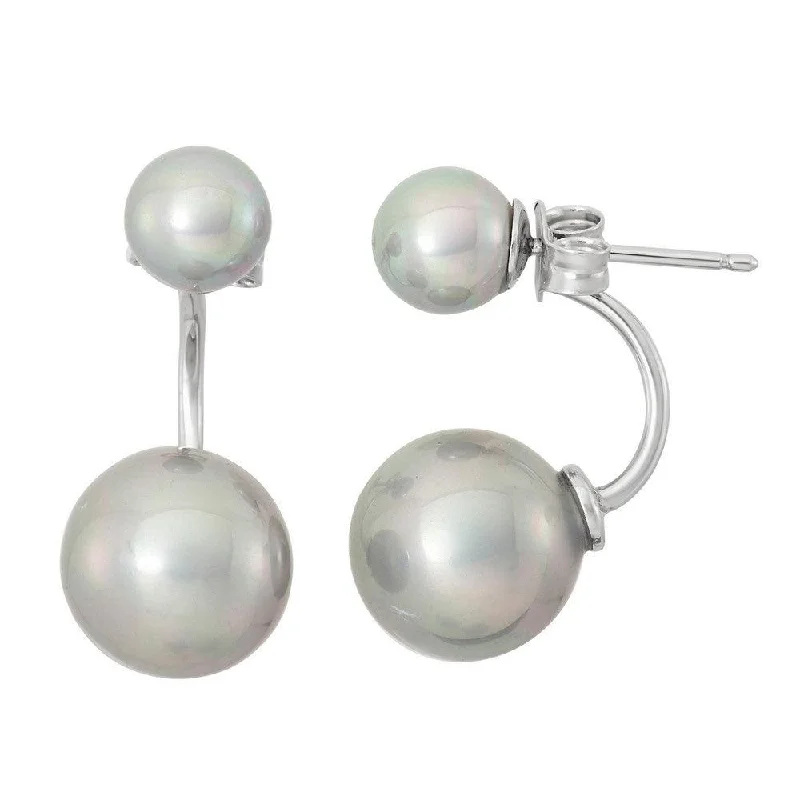 Butterfly Gold Earrings-Sterling Silver Grey Pearl Ear Cuff Stud Earrings