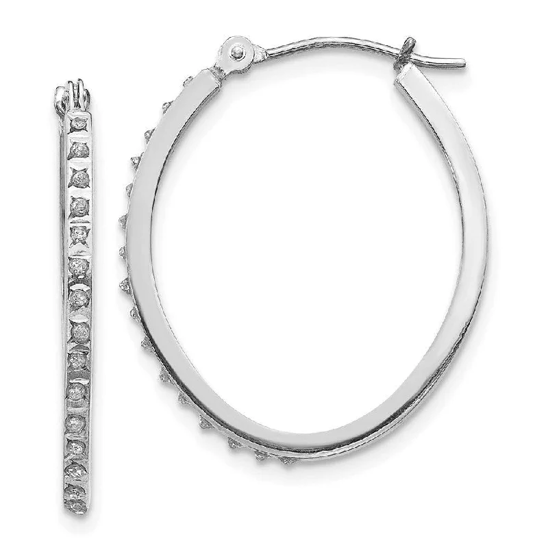 Beautiful Long Earrings-14k White Gold Diamond Fascination Oval Hinged Hoop Earrings