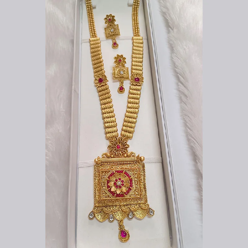 High-End Gold Necklace-Pari Art Jewellery Forming Pota Stone Long Necklace Set