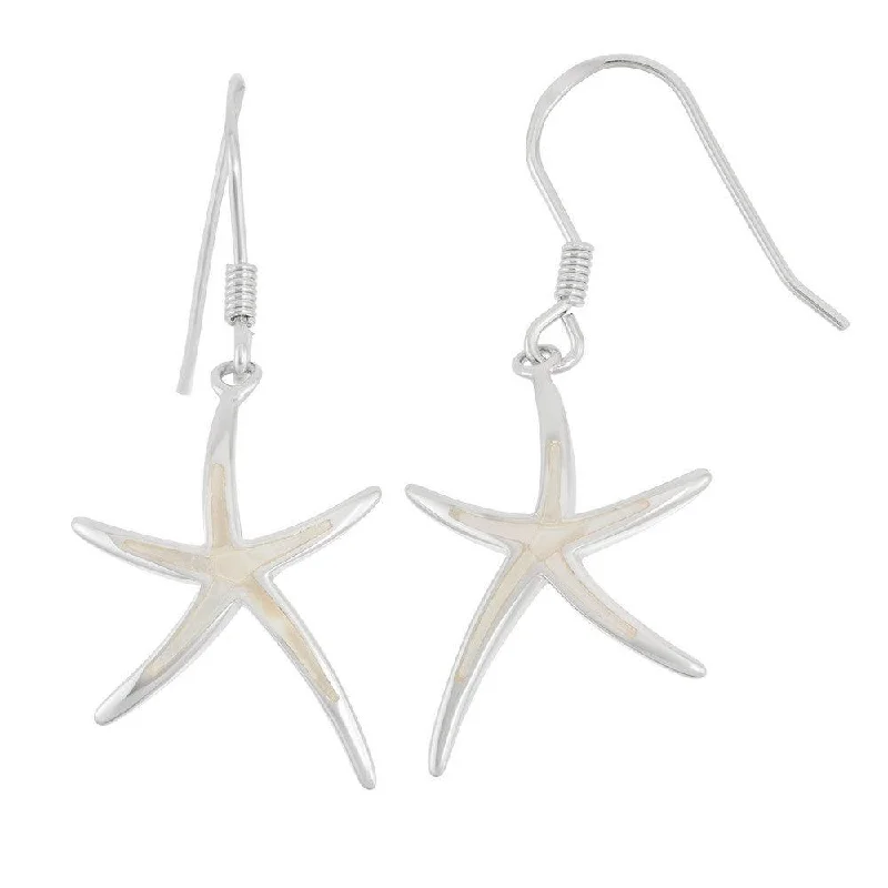 Dainty Silver Earrings-Sterling Silver White MOP Starfish Earrings